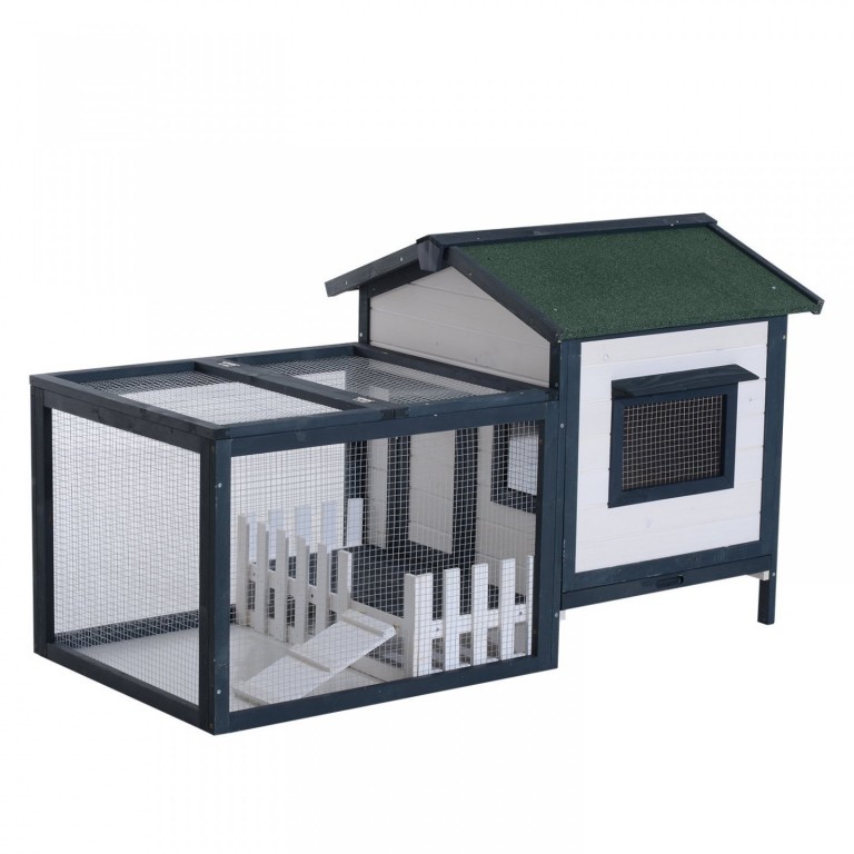 Dřevěná králíkárna 151 x 78 x 84 cm | bílá