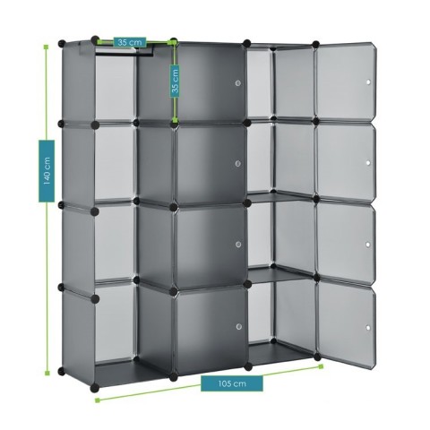 Variabilní regálový systém na boty 105 x 35 x 140 cm | 12 boxů šedý č.4