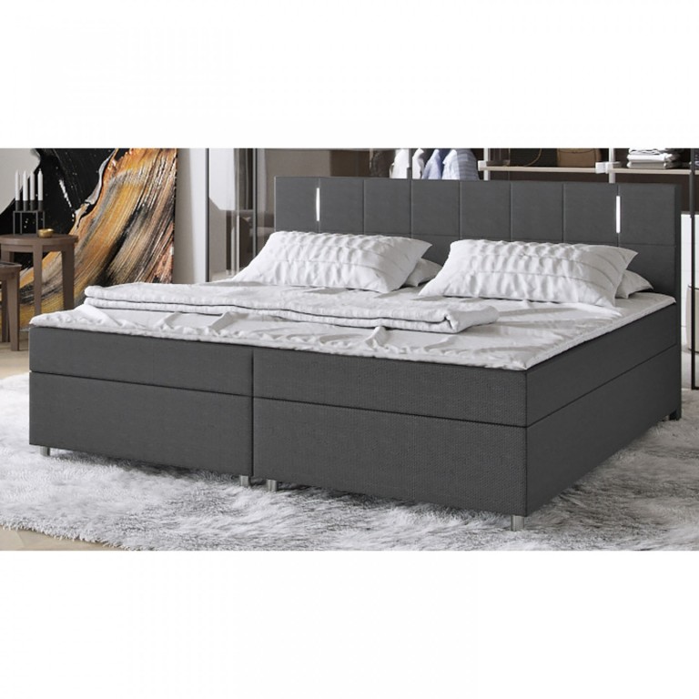 Postel Box Spring Cleveland s LED osvětlením 180 x 200 cm | šedá