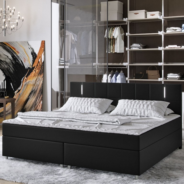 Postel Box Spring Cleveland s LED osvětlením 140 x 200 cm | černá