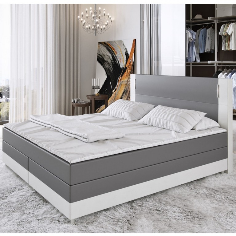Postel Box Spring Denver s LED osvětlením 180 x 200 cm | tmavě šedá / bílá