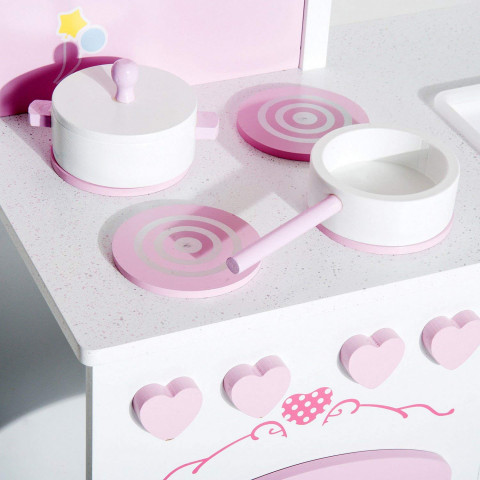 Dětská dřevěná kuchyňka s příslušenstvím a stoličkou | růžová č.3