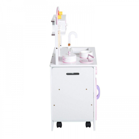 Dětská dřevěná kuchyňka s příslušenstvím a stoličkou | růžová č.7