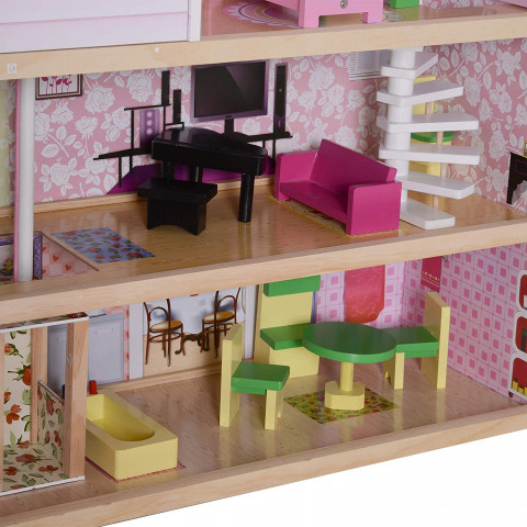 Dřevěný 3 patrový domeček pro panenky s nábytkem č.4