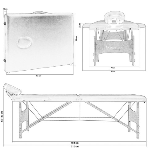 Přenosné masážní lehátko MOVIT 184 x 70 cm, bílé č.6
