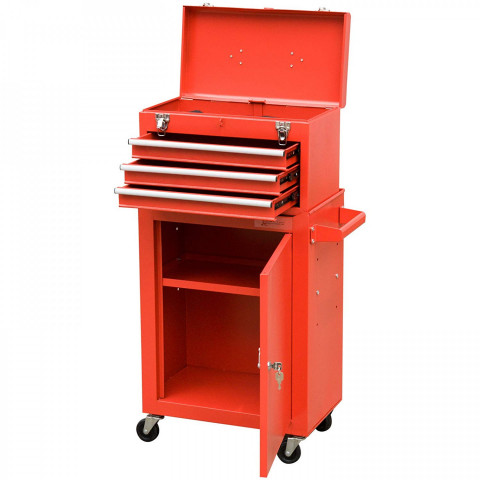 Dílenský vozík na nářadí se 3 zásuvkami a skříňkou | červený č.3