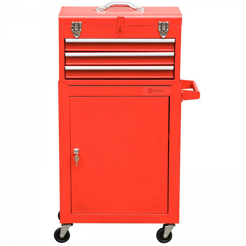 Dílenský vozík na nářadí se 3 zásuvkami a skříňkou | červený č.4