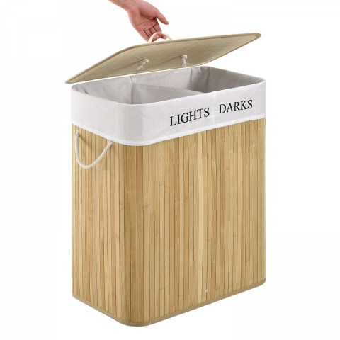 Bambusový koš na prádlo s víkem 100 L | přírodní č.8