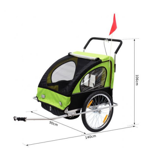 Přívěsný vozík za kolo pro 2 děti Jogger 2v1 | zeleno - černý č.3