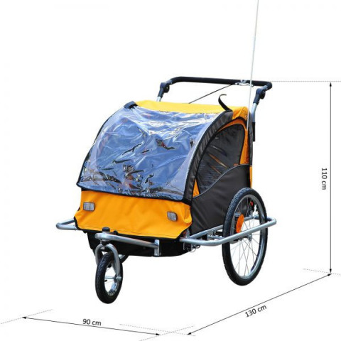 Přívěsný dětský vozík za kolo pro 2 děti Jogger 2v1 | oranžovo - hnědý č.3