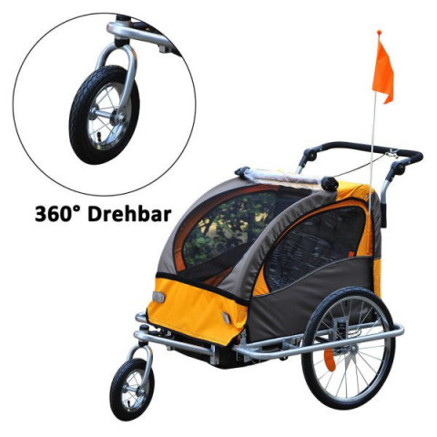 Přívěsný dětský vozík za kolo pro 2 děti Jogger 2v1 | oranžovo - hnědý č.5