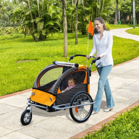 Přívěsný dětský vozík za kolo pro 2 děti Jogger 2v1 | oranžovo - hnědý č.4