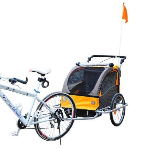 Přívěsný dětský vozík za kolo pro 2 děti Jogger 2v1 | oranžovo - hnědý č.2