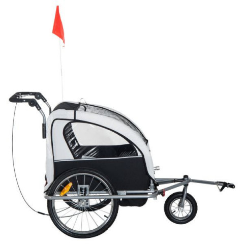 Přívěsný dětský vozík za kolo pro 2 děti Jogger 2v1 | šedo - bílý č.6