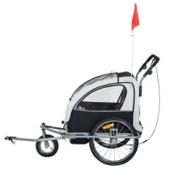 Přívěsný dětský vozík za kolo pro 2 děti Jogger 2v1 | šedo - bílý č.1