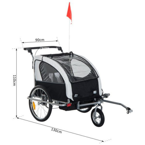 Přívěsný dětský vozík za kolo pro 2 děti Jogger 2v1 | šedo - bílý č.4