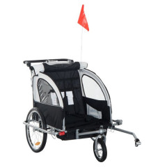 Přívěsný dětský vozík za kolo pro 2 děti Jogger 2v1 | šedo - bílý č.2