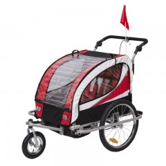Přívěsný dětský vozík za kolo pro 2 děti jogger 2v1 červeno-černo-bílý č.2