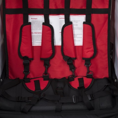 Přívěsný dětský vozík za kolo pro 2 děti jogger 2v1 červeno-černo-bílý č.8