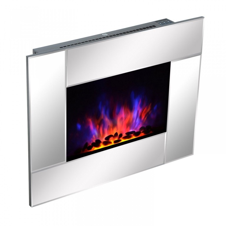 Elektrický krb na zeď LED 900/1800W | stříbrný