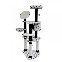 Škrabadlo pro kočky 153x50x65 cm | bílé s tlapkami č.3