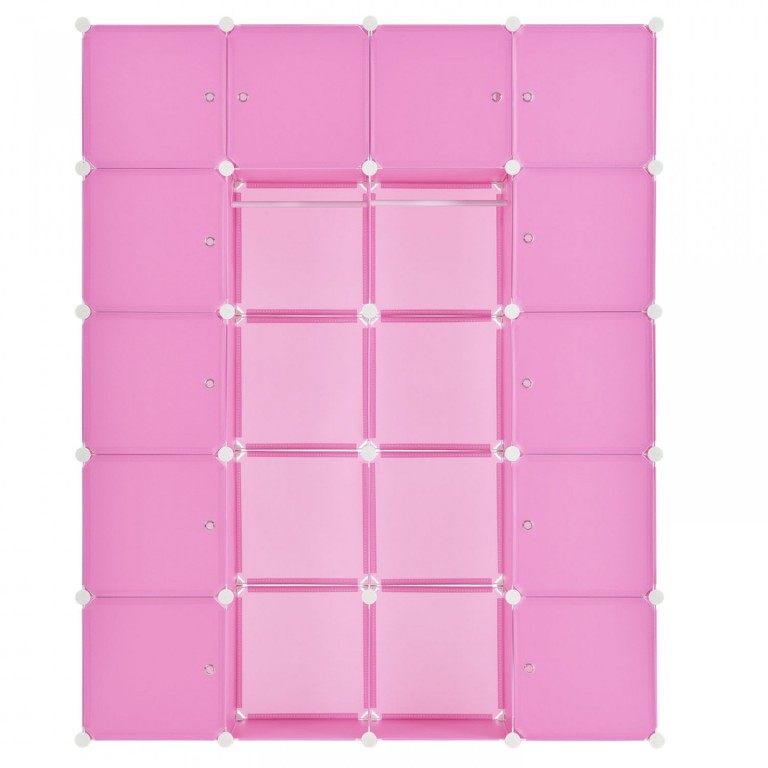 Variabilní regálový systém na boty 140 x 35 x 175 cm | 20 boxů růžový