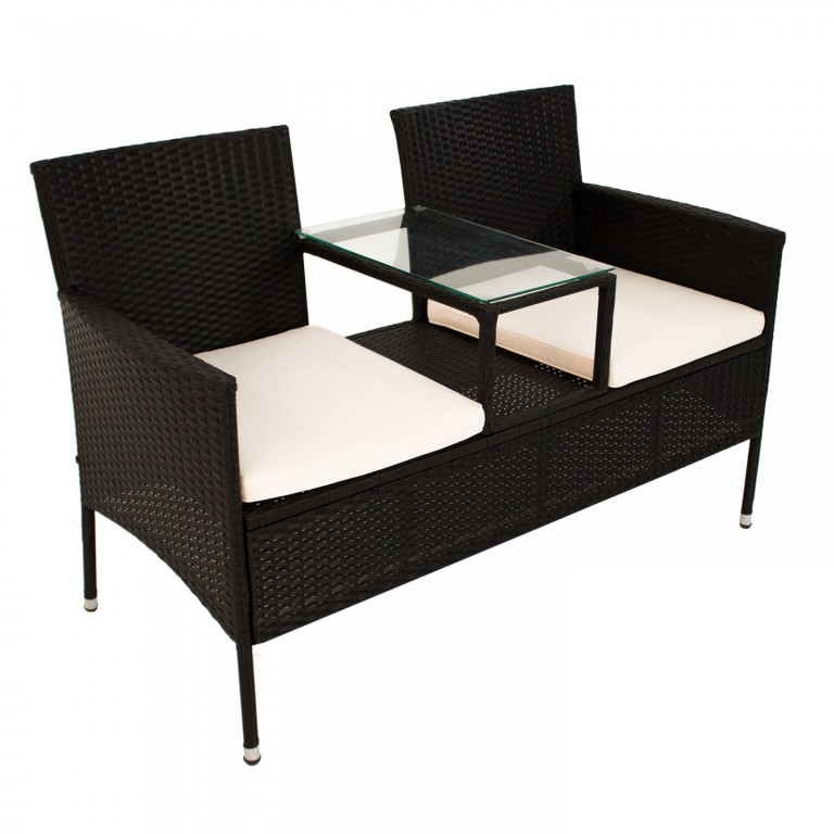 Zahradní polyratanová dvoumístná lavice Monaco se stolkem | černá