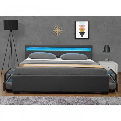 Čalouněná postel Lyon s úložným prostorem a LED osvětlením 180 x 200 cm | šedá č.3