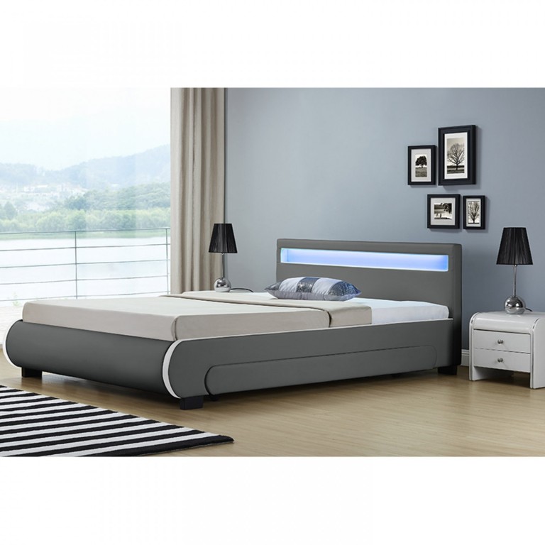 Čalouněná postel Bilbao s úložným prostorem a LED osvětlením 140 x 200 cm | šedá