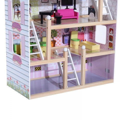 Dřevěný 4 patrový domeček pro panenky s nábytkem č.7